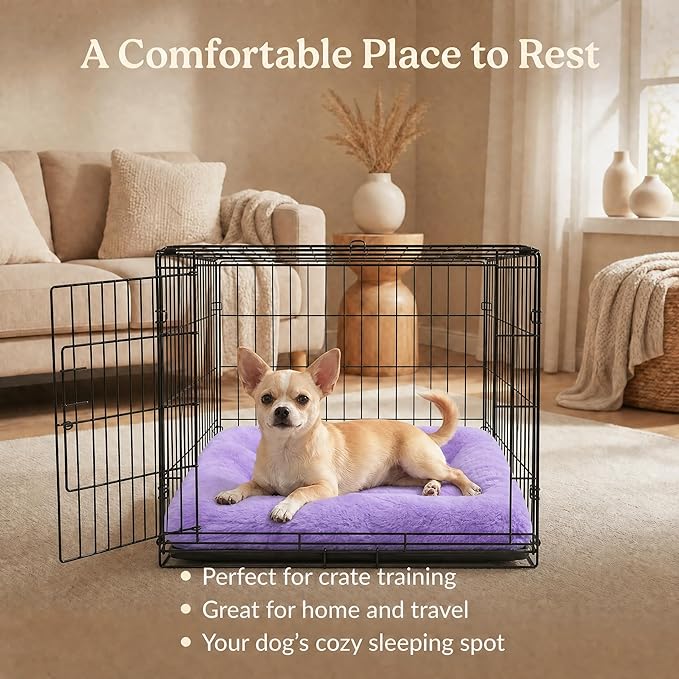Dog Crate Bed 18x12 for Small Dogs,Washable Puppy Crate Mat with Non Slip Bottom,Soft Dog Crate Pad,Purple