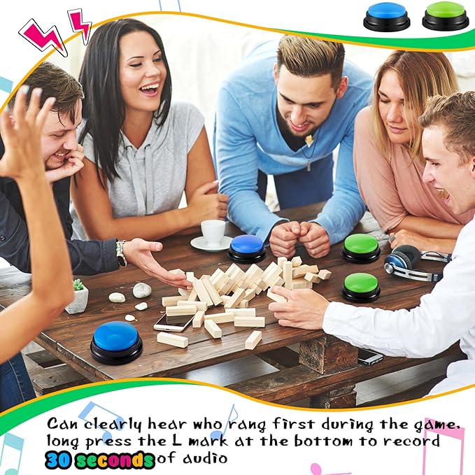 Honoson 8 Pieces Recordable Answer Buzzers Button for Trivia Games Show Buzzers Recording Buttons Gifts for Classroom Team(Blue,Green Color)