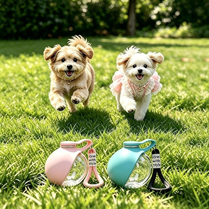 Portable Dog Water Bottle, 10 fl oz Food-Grade PET Plastic Bottle & Silicone Bowl, Leak-Proof & Compact Puppy Travel Water Bottle with Lanyard, Water Dispenser for Walking Hiking, Unprinted, Pink