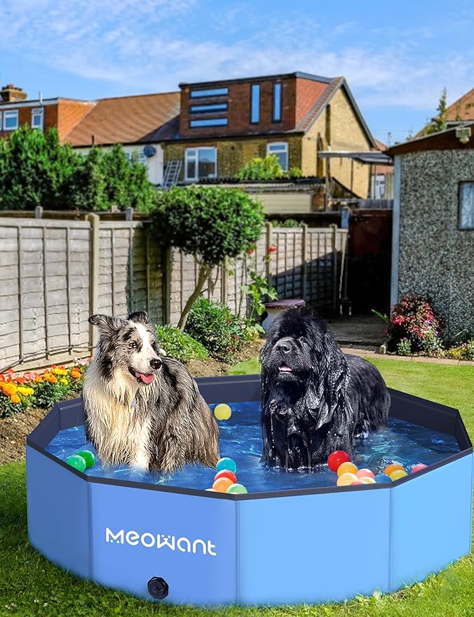 Meowant Foldable Dog Pool, Hard Plastic Dog Swimming Pools for Large Dogs, Collapsible Plastic Kid Pet Pool, Portable Bathing Tub Kiddie Pool for Dogs (L-48'' × 12'')