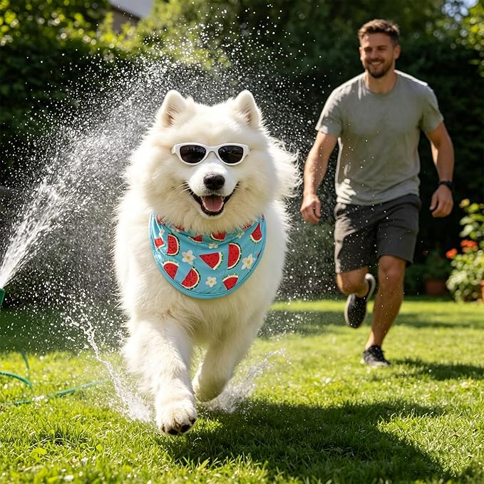 EXPAWLORER Dog Cooling Bandana - 2 Pack Instant Cool Chill Out Dog Scarf, Adjustable Summer Outdoor Ice Neck Cooler Vest, SAP Ice Crystal Powder Physical Cooling Pet Handkerchiefs, Fruits X-Large