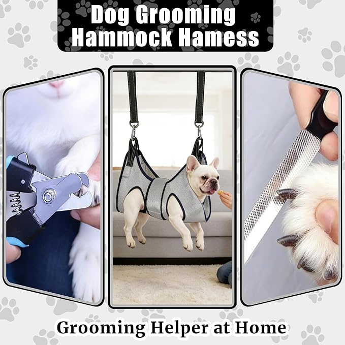 Dog Grooming Hammock Harness, with Elastic Leg Openings for a Flexible Fit, Dog Sling for Nail Trimming, Small Dogs Restraint Hanging Hanger Holder for Clipping Nails (Gray)