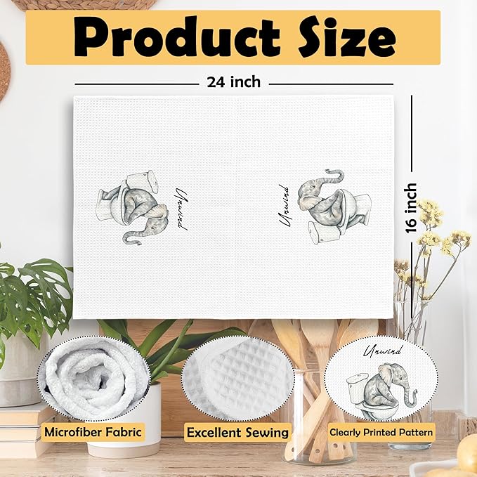 Funny Elephant Hand Towels, Elephant Gifts for Women Men Hand Towel for Bathroom Decor, Funny Unwind Wild Animal Decorative Towels for Washroom Restroom 16x24 Inch