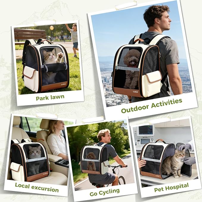 Lekereise Cat Backpack Carriers, Dog Carrier Backpacks with Breathable Mesh for Small Medium Cats Dogs Puppy Up to 18 Lbs, Pet Foldable Carrying Backpack Ventilated for Travel Hiking Collapsible