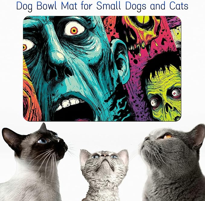 Dog Food Mat, 19.6" x 23.6" Absorbent Pet Feeding Mat for Food and Water, Waterproof Diatom Mud Pet Placemat with Non-Slip Rubber Backing, Easy Clean Cat Bowl Mat for Floors - Art Comic