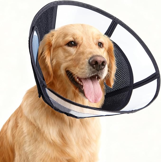 Extra Large Soft Dog Cone, 37cm / 14.5" Long Stop Licking Deep Pet Recovery Collar After Surgery, Clear Plastic Breathable Elizabethan Head Neck Circle, Adjustable Comfortable Cones (XXL Black)