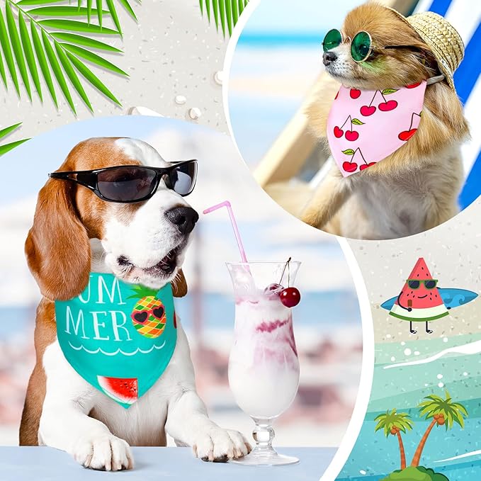 Eccliy 30 Pack Dog Bandanas Summer Bulk Fruit Dog Bandanas Adjustable Soft Triangle Scarf Washable Polyester Girl and Boy Pet Costume Bib with Fruit Patterns Medium Pet Grooming Accessories Spring