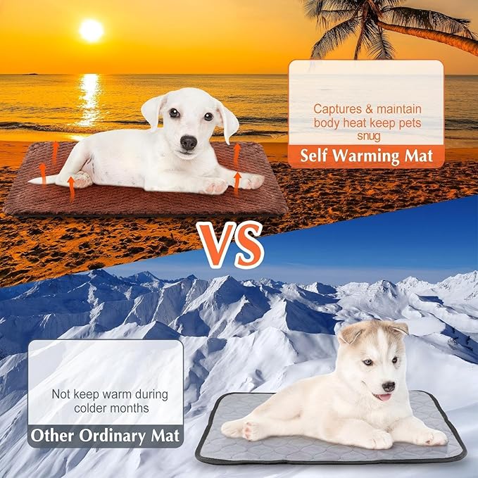 Drydiet 4 Pcs Self Heating Cat Pad Self Warming Cat Bed Dog Heating Pad Washable Thermal Pet Mat for Indoor Outdoor Pet 16 x 20 Inch Removable Non Slip(Coffee)