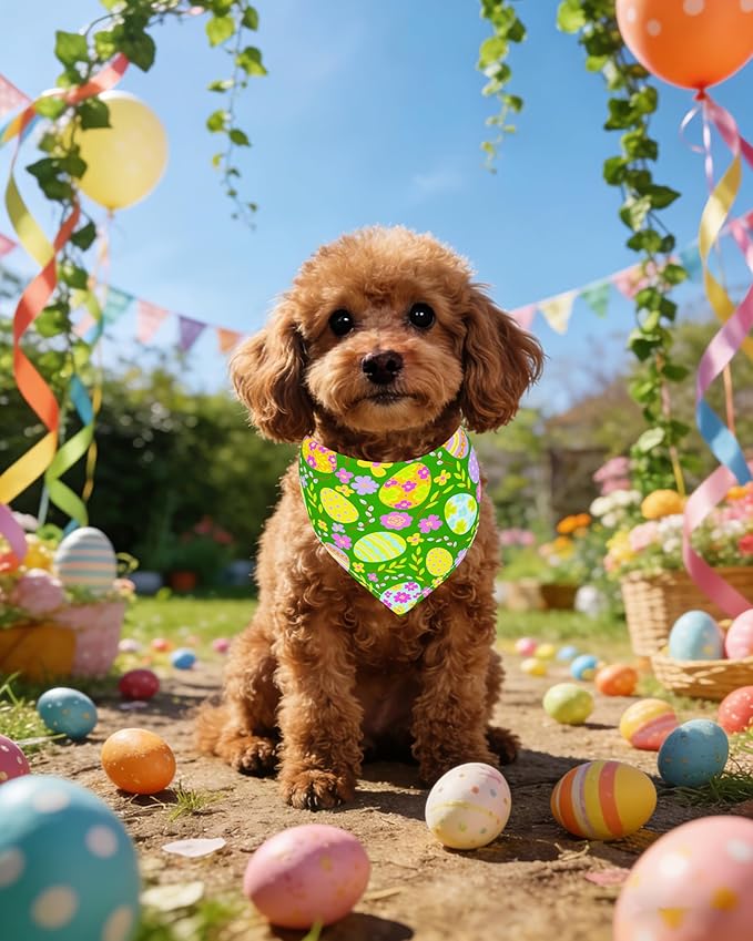 PET SHOW 50 Pack Easter Dog Bandanas Bulk for Small Dogs Cats Puppys XS Washable Adjustable Dog Scarf Triangle Bibs Pet Green Yellow Decorative Grooming Accessories