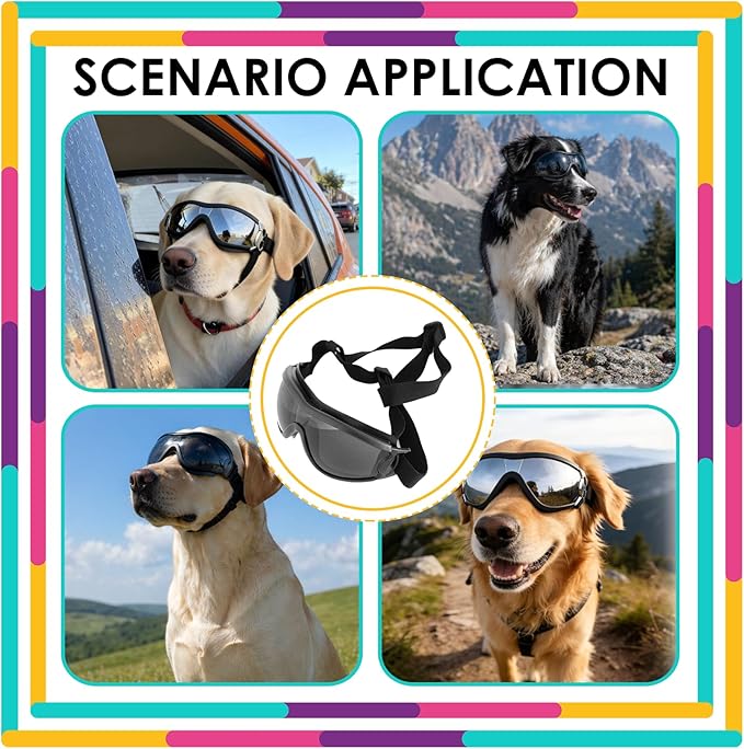 Dog Sunglasses Goggles for Large Dogs, Eye Protection for Dogs, UV/Wind/Dust/Fog Protection Dog Glasses with Adjustable Straps