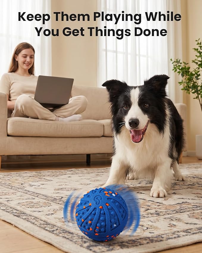 Interactive Dog Toys with Teeth-Friendly Bumps, 3 Modes, ETPU Material, IP67 Waterproof, Rechargeable Dog Ball, Automatic Rolling Ball Dog Toy to Keep Them Busy