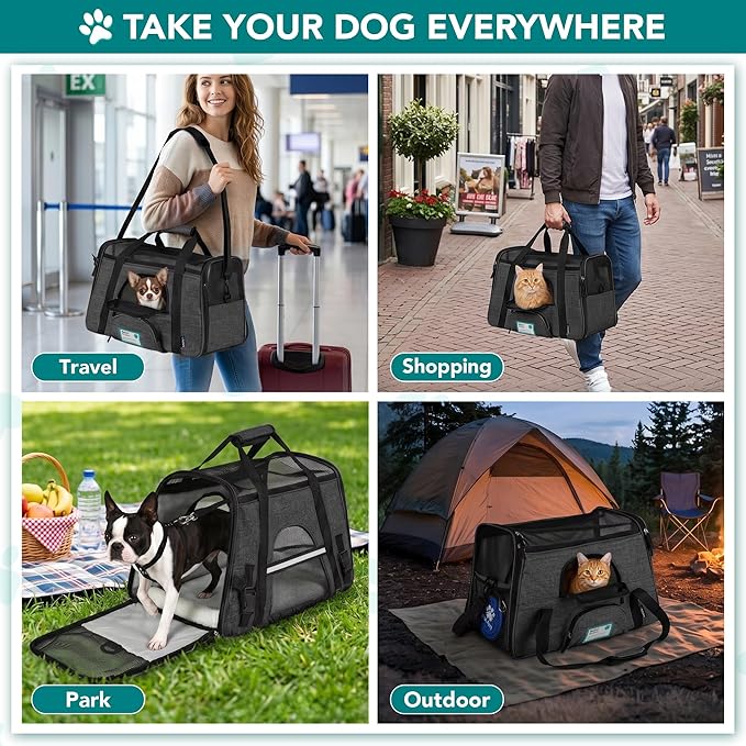 PetAmi Airline Approved Pet Carrier for Cats & Small Dogs, Soft Sided TSA Travel Carrier Bag with Sherpa Bed, Breathable Mesh Ventilation, Collapsible Bowl, Up to 18 lbs, Small Heather Dark Gray