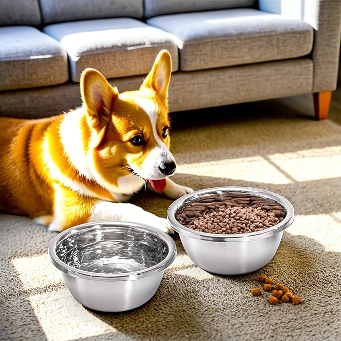 WRINGKIT 10 Pack 7 Cup Stainless Steel Dog and Cat Bowls, 56 Oz Metal Dog Bowl, Durable Thickened Pet Replacement Bowls for Food and Water Dish, Small Medium Large Dogs, Dishwasher Safe