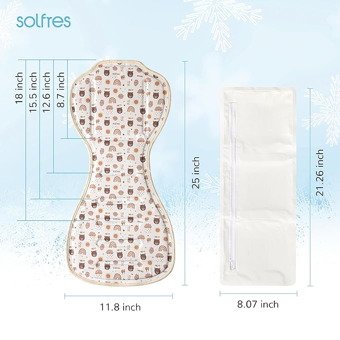 Solfres Hydro Gel Car Seat Cooler Mat with Ice Pack for Baby. Carseat and Stroller Cooling Pad Liner with Breathable 3D Mesh Anti-Slip Back. for Kids Toddlers, Beige Bear