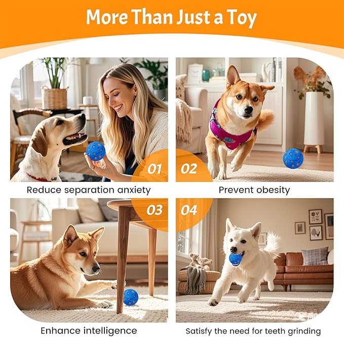 Moving Dog Toy, Interactive, Bouncing and Rotating, Silent Foam Material, IP54 Waterproof Rating, Smart Active Rolling, Stimulation Toys for Medium and to Keep Them Busy (Remote Blue)