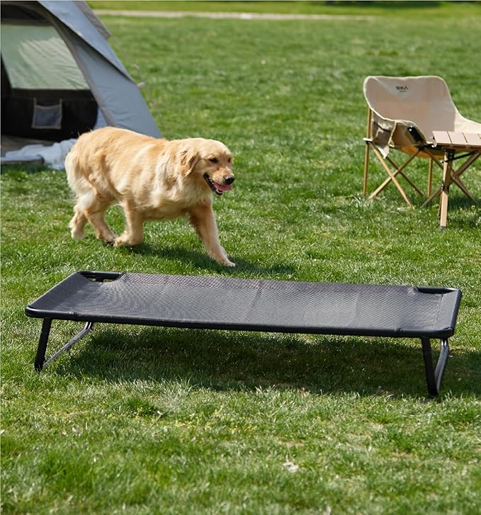 MADE 4 PETS Elevated Outdoor Dog Bed for Extral Large Dogs – Heavy-Duty Raised Cot with Breathable Cooling Mesh, No-Slip Feet, Chew-Resistant Frame, Indoor & Outdoor Pet Hammock, 49"x32", Black