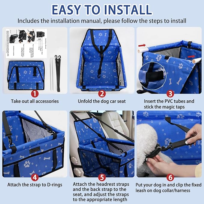 Dog Car Seat Foldable Dog Car Booster Seat Waterproof Breathable Oxford Travel Bag for Small to Medium Dogs, Puppies, and Pets-Pattern Blue
