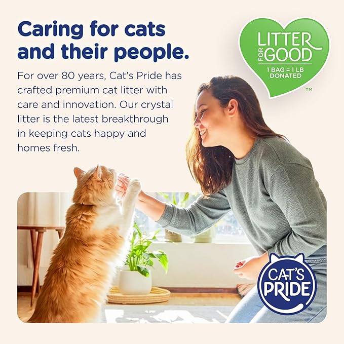 Cat’s Pride Micro Crystals Cat Litter, Non-Clumping, Unscented, 30-Day Odor Control, 99% Dust Free, Lightweight, Soft on Paws, 6.5lb Bag