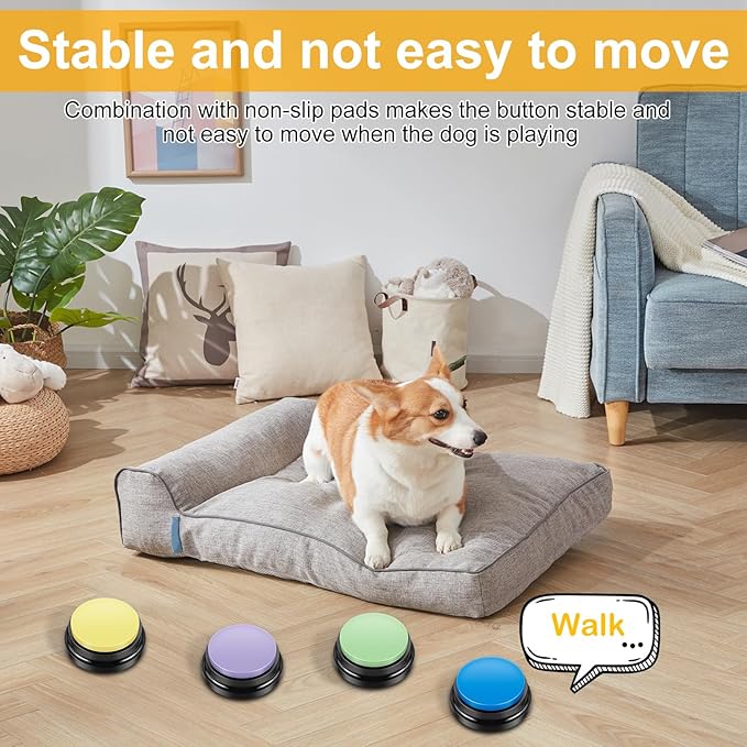 4Pcs Dog Buttons for Communication Voice, Recording Button Dogs for Words Talking and Answer, 30 Seconds Buttons Personalized Sound Answering Buzzer Best Toys fit Dog Tranning(4pcs-Yellow)