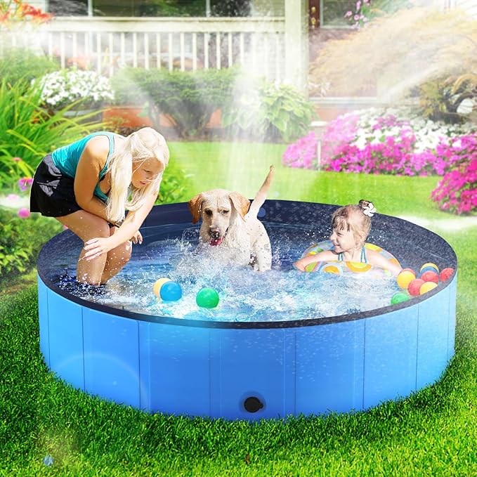 Niubya Portable Dog Pool, Foldable Pet Swimming Tub, Anti-Slip Collapsible Pet Bathtub, Hard Plastic Bath Pool for Pets Dogs and Cats, 40 x 12 in