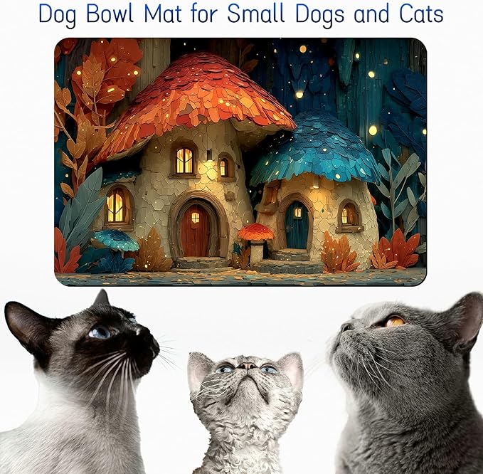 Dog Food Mat, 19.6" x 23.6" Absorbent Pet Feeding Mat for Food and Water, Waterproof Diatom Mud Pet Placemat with Non-Slip Rubber Backing, Easy Clean Cat Bowl Mat for Floors - Mushroom Leaves