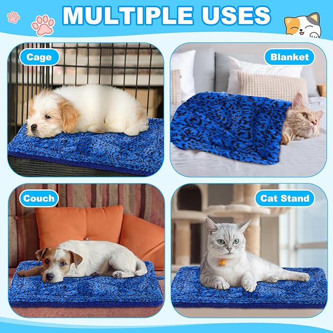 Riakrum 4 Pack Self Warming Cat Bed Mats Leopard Print Cat Dog Thermal Blanket Double Sided Self Heating Pet Pad with Storage Bags for Pet Winter Outdoor Indoor Supplies, Non Electric(L)