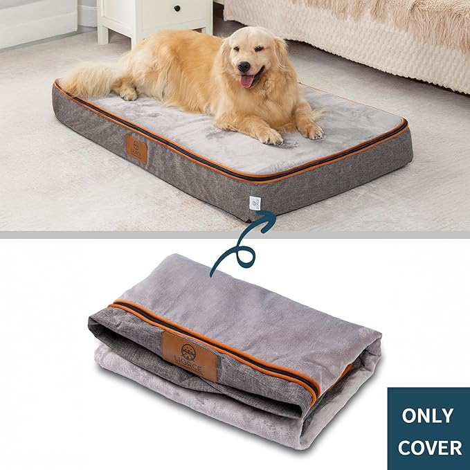 LIROCE Washable Dog Bed Cover Replacement, XXL Wrap-Around Zipper Cover for Orthopedic Memory Faom Dog Bed (48x30x6 inches), Ligth Grey