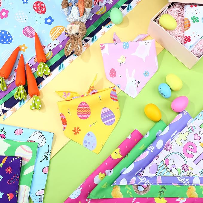 Huhumy 150 Pcs Easter Dog Bandanas Bulk Pet Bibs Colorful Triangle Scarf Pet Bandanas for Medium Large Dogs Easter Festival Spring Summer Birthday Costume Decor