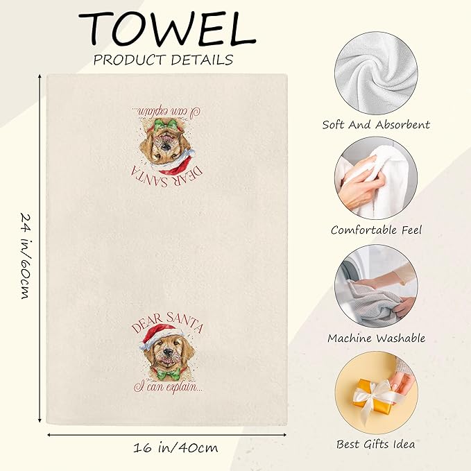 Golden Retriever Kitchen Towels Gifts - Funny Golden Retriever Christmas Decor, Christmas Dog Gifts, Dear Santa Navidad Hand Towels Dish Towels for Kitchen Bathroom, 16x24 Inch