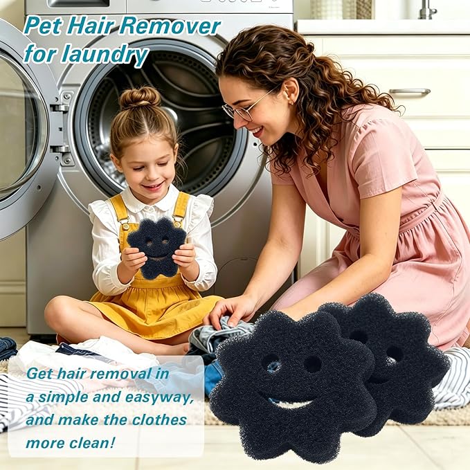 Reusable Pet Hair Remover for Laundry, Efficient Dog Cat Hair & Dander Catcher for Washing Machine and Dryer, Soft Fabric Lint Remover Effectively Remove Pet Fur Fluff from Clothes and Bedding (2PCS)