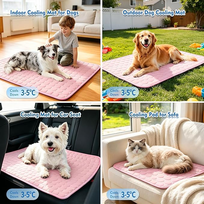 SOMOYA Dog Cooling Mat (Q-Max>0.4) Pet Cooling Pads Blanket Sleeping Kennel Mat,Ice Silk Cool Mat Pad Breathable Dog Bed Mats Beach for Large Dogs Cats (Pink, 27x39 in)