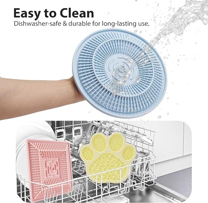 Lick Mat for Dogs and Cats, Slow Feeder Mats with Suction Cups - Bathing, Grooming and Training, Anxiety Relief Feeding Pad,Dishwasher-Safe Blue