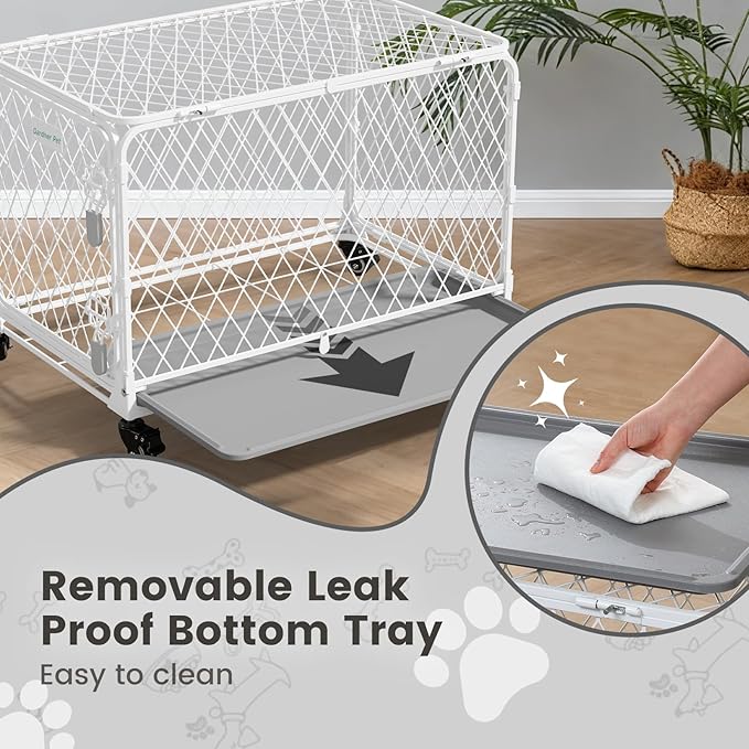 30 Inch Collapsible Dog Crate with Diamond Mesh, No-Tool Assembly Foldable Dog Kennel with 4 Lockable Wheels,Removable Tray,Portable Dog Cage for Medium/Large Dogs, Space-Saving, Indoor Outdoor Use