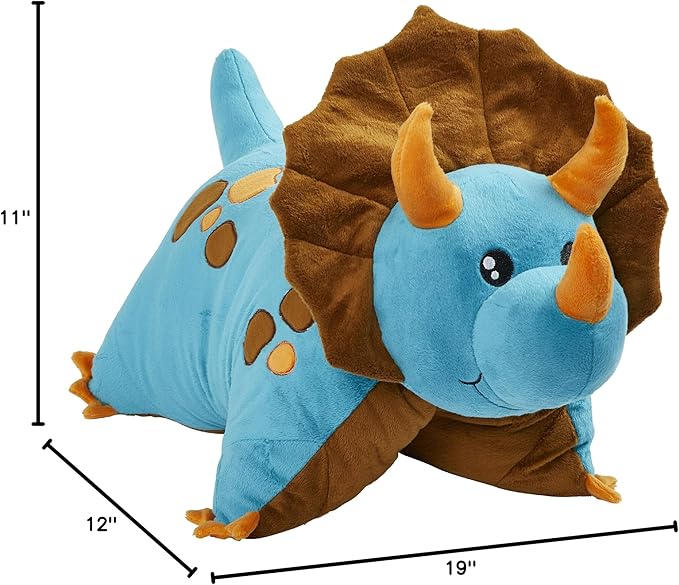 Pillow Pets Triceratops Blue Dinosaur, 18" Stuffed Animal Plush Toy