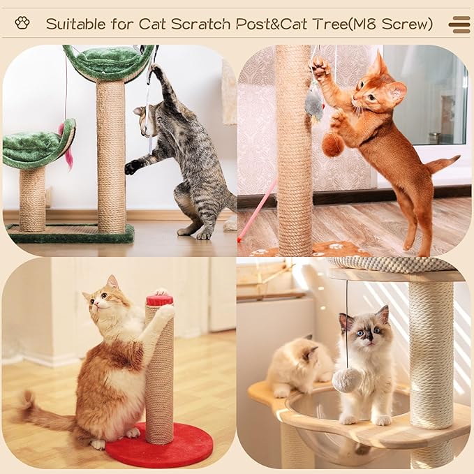 2 Root Cat Scratching Post Replacement 13.78x3.54 Cat Tree Scratch Post Replacement Natural Sisal Pole Cat Scratch Post Refill Pole Part with M8 Screws for Kitten Tree Tower Cat Furniture Accessories