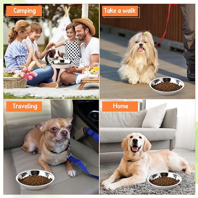 Patelai 12 Pcs Stainless Steel Dog Bowls with Silicone Lids Portable Food and Water Dishes for Pets Sealable Containers for 6.3" for Cats & Small Dogs (Red,Blue,Green,Purple)