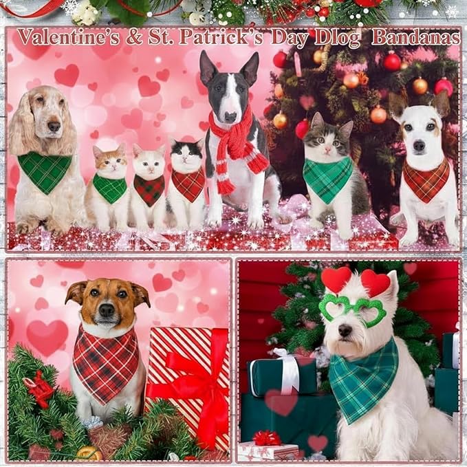 Abbylike 100 Pcs St. Patrick's Day Dog Bandanas Bulk Green Plaid Bandanas for Dogs Triangle Kerchief Bib Scarf for Pet Irish Holiday Costume Photo Props Accessories (25.6 x 17.7 x 17.7)
