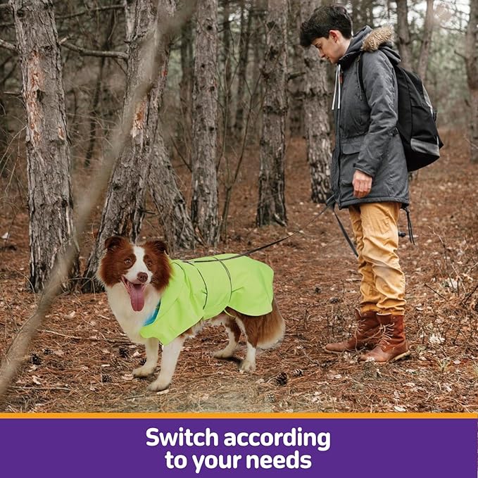 Kimee Dog Raincoat Reversible, Single Side Slicker Poncho Adjustable Waterproof Dog Rain Jacket with Leash Hole/Reflective Stripe Hooded Snowproof Windproof Clothes for Medium to 2X Large Dogs, XL