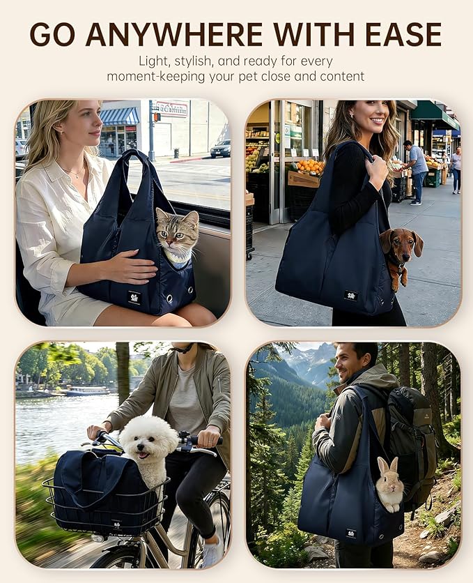 Dog Purse Carrier for Small Dogs Cats & Puppies, Soft-Sided Collapsible Pet Bag with 4 Large Pockets & Support Cushion, Breathable Lightweight Travel Carrier Fits Pets up to 13 lbs, Blue