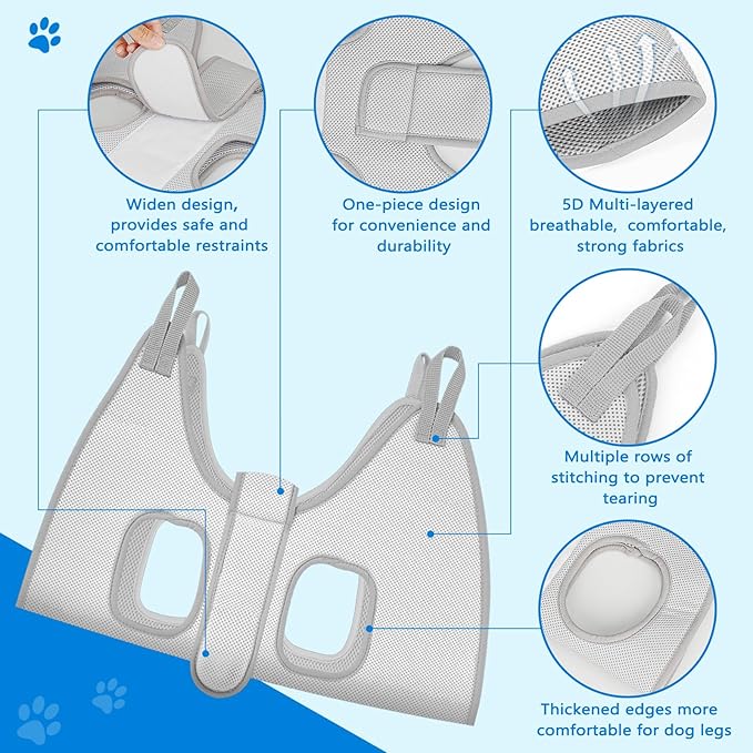 Supet Dog Grooming Hammock for Large Dogs, Dog Hanging Harness for Nail Trimming Doorframe, Pet Holder Restraint for Clipping Nails, Pet Hoist Sling for Cutting Nails at Home (Grey 2XL)
