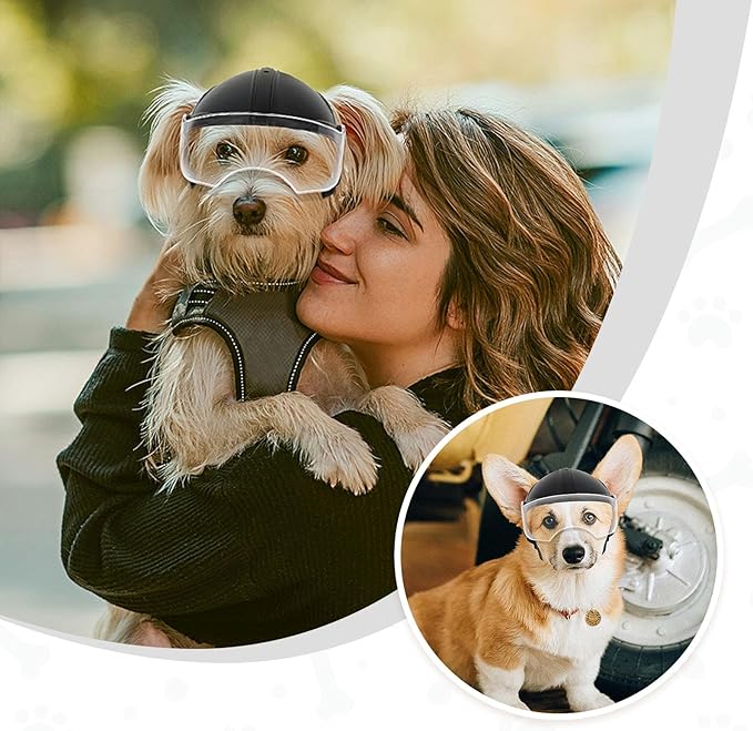 Small Dog Helmet, Pet Motorcycle Helmet with Ear Holes, Adjustable Pet Safety Hat with Flip-Up Clear Visor, Small-Medium Puppy Heads Protection, Non-Spiked