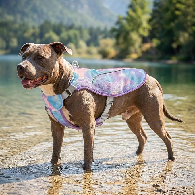 KYEESE Dog Cooling Vest, Breathable Mesh Dog Cooling Shirt for Large Dogs with D-Ring, Sun Protection Reflective Dogs Cooler Jacket with Adjustable Buckle for Summer Hiking Walking, Purple, 2XL