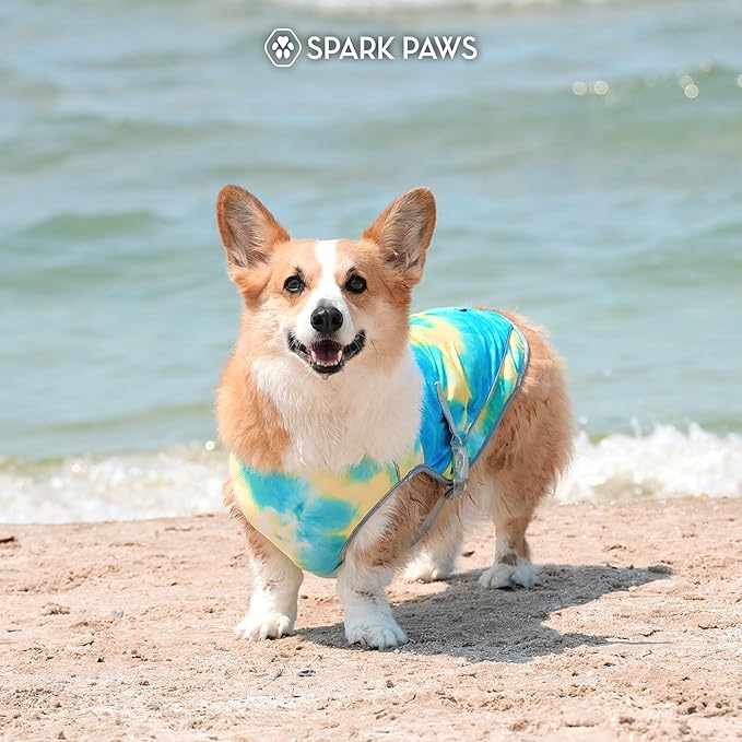 Spark Paws Dog Cooling Vest - SPF 50 UV Sun Protection - Summer Heat Relief Gear for Dogs, Lightweight, Evaporative Cooling - Dog Anxiety Relief Vest During Hot Days - Tropical Storm, 3XL