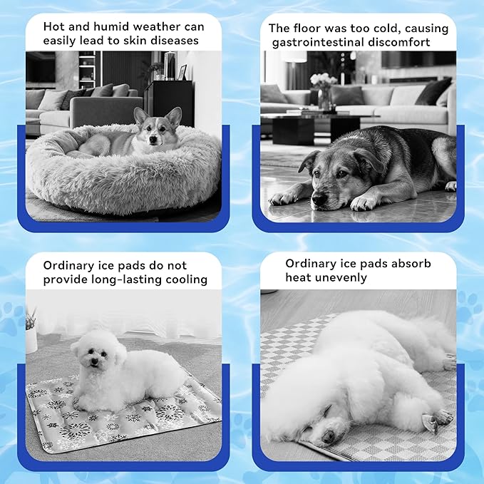 Pet Cooling Gel Pad with Patent Technology, 44in Dog Cooling Mat for Summer, Self Cooling Mat for Large/Medium/Small Dogs, Non-Slip Waterproof Durable Mat for Dog Beds, Car, Indoor & Outdoor Use