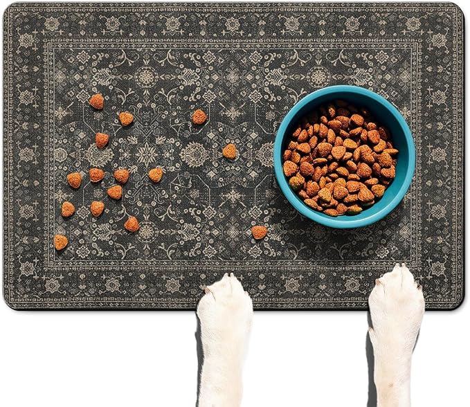 Vintage Tribal Dog Food & Water Mat, Boho Pet Feeding Mat for Floor Non-Slip Waterproof, Super Absorbent Cat Bowl Mat, Easy to Clean Durable Pet Placemat,16" × 24"