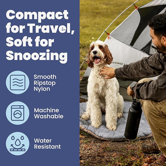 Travel Dog Bed (48" x 36") - Foldable & Packable for Travel, Road Trip, Camping– Lightweight, Water Resistant & Cozy with Soft Padding– Compact, Portable & Machine Washable – Large Breeds: Black