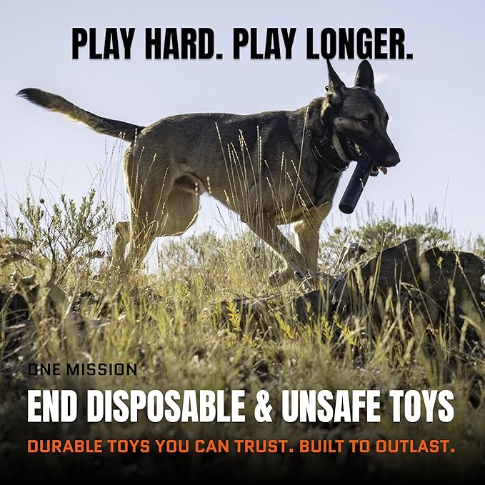 Monster K9 Chew Stick | Virtually Indestructible. Lifetime Guaranteed. | USA Made | VULCRON™ Natural Rubber | Durable, Heavy Duty Tug & Fetch Dog Toy for Aggressive Chewers | Med/Large Breeds, 9x1.75”