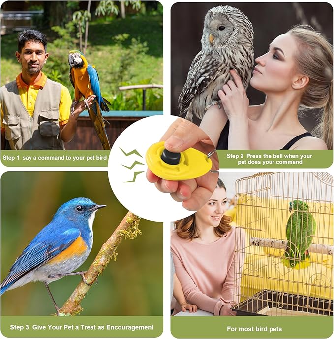 3 Pcs Bird Training Stand Kit, Parrot Training Clicker Portable Tabletop Bird Perch and Target Stick, Wooden Spin Perch Clickers with Wrist Strap for Parakeet Conure Lovebird Cockatiel (Spin)