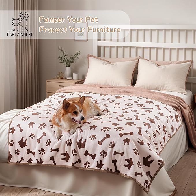 Waterproof Dog Blankets Pet Blanket, 30"x40" Cat Blanket for Indoor Cats, Soft Fluffy Sofa Car Bed Protector, Reversible Sherpa Fleece Puppy Blanket for Small Medium Dogs(Beige-House)