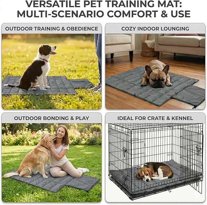 Portable Dog Crate Pad, Water-Resistant Foldable Pet Sleeping Mat, Cool Touch Summer Dog Bed for Outdoor Travel Camping & Indoor Use, Washable Black Kennel Pad (39"x28")(Grey